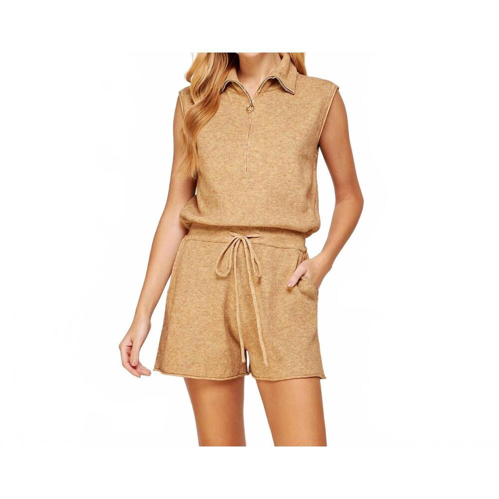 NEW STRUT & BOLT shoreline half zip knit romper in oatmeal